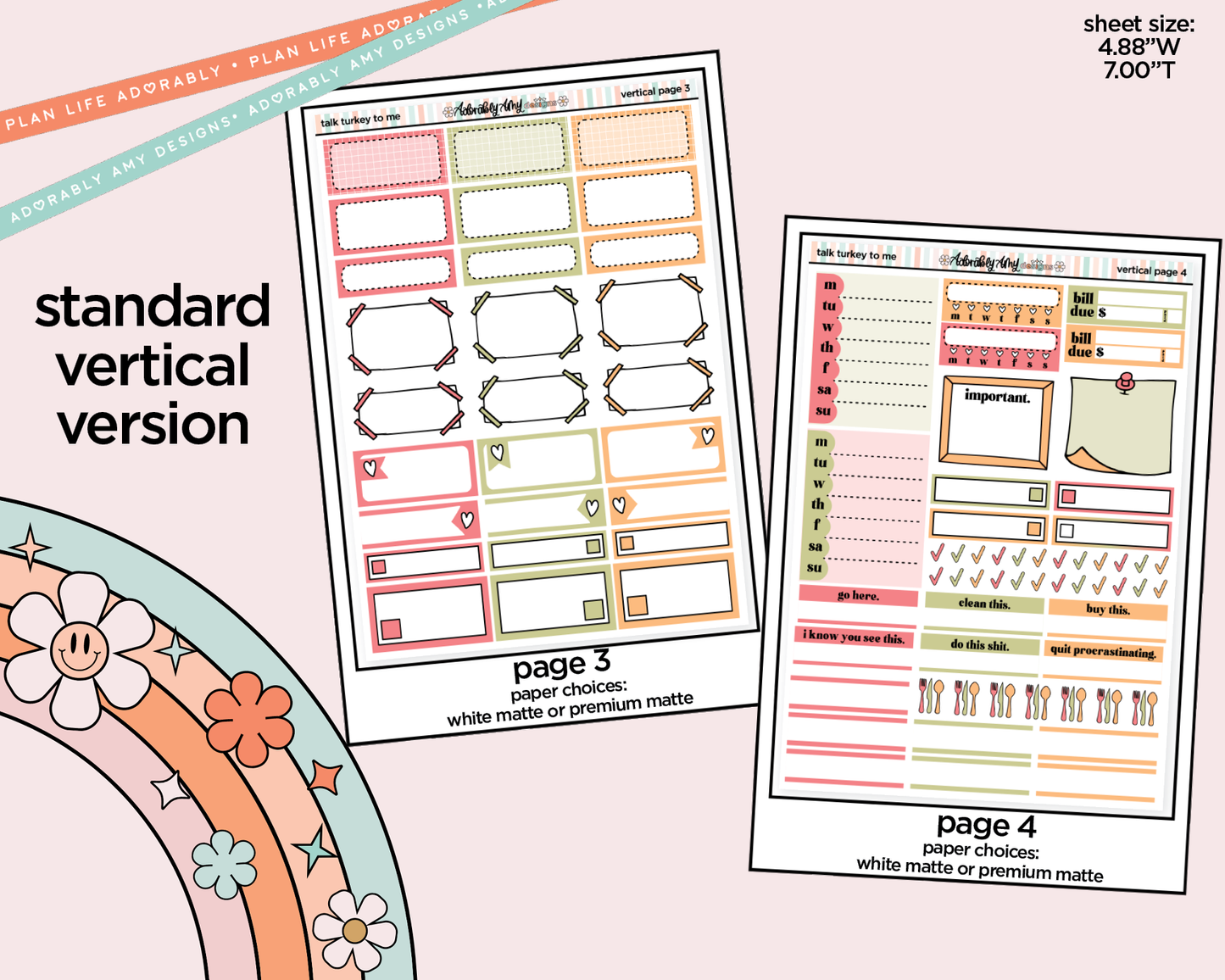 Vertical Talk Turkey to Me Weekly Sticker Kit for Vertical Standard Size Planners or Insert