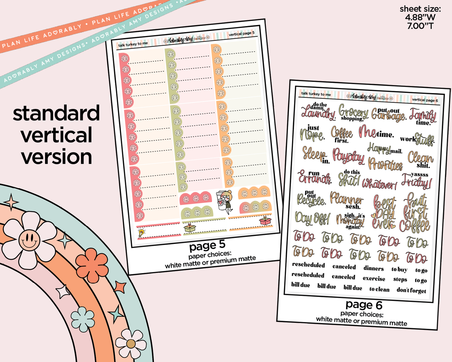 Vertical Talk Turkey to Me Weekly Sticker Kit for Vertical Standard Size Planners or Insert