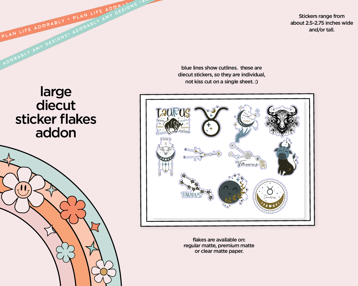 Zodiac Collection Taurus Deco Typography Sampler Planner Stickers