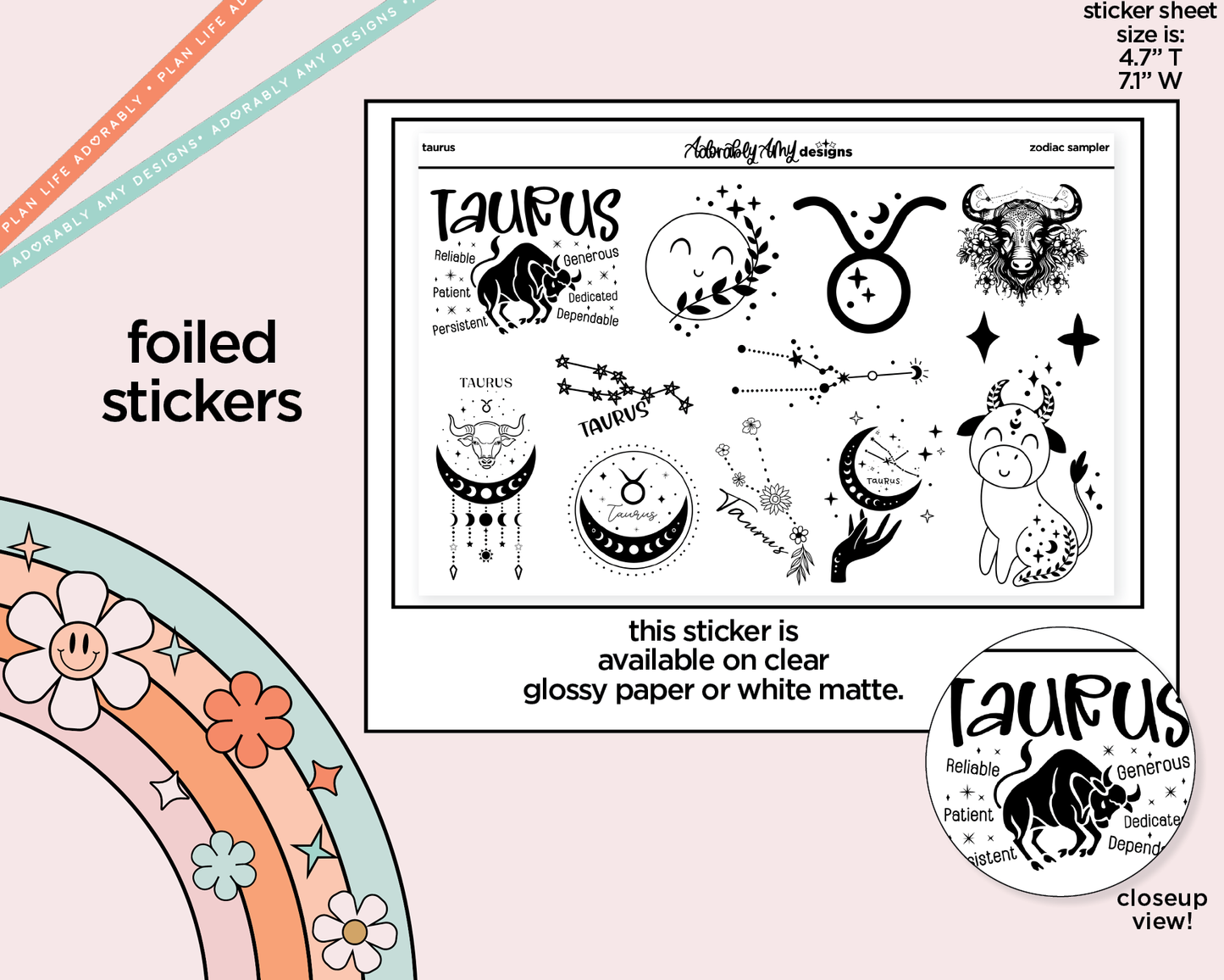 Foiled Zodiac Collection Taurus Deco Typography Sampler