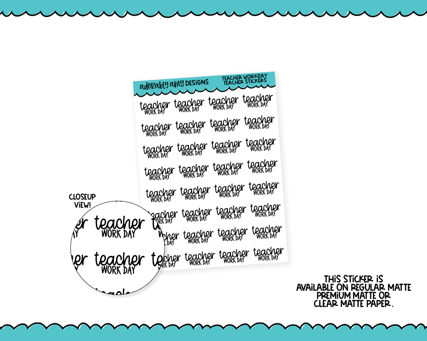Teacher Workday V5 Typography Reminder Planner Stickers for any Planner or Insert