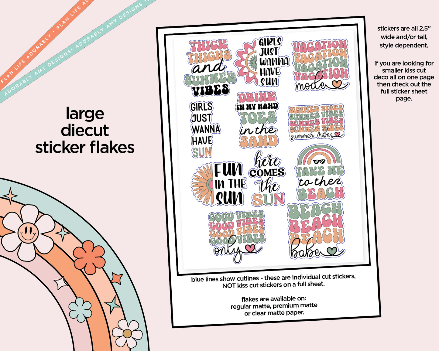 Thick Thighs and Summer Vibes Deco Typography Sampler Planner Stickers