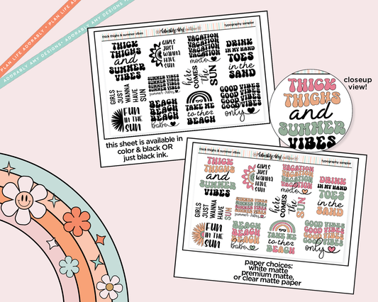 Thick Thighs and Summer Vibes Deco Typography Sampler Planner Stickers