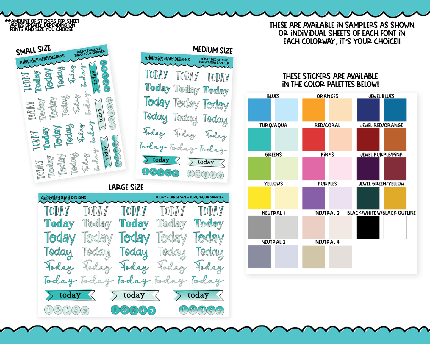Rainbow or Black Today Reminder Stickers - 8 Fonts - Planner Stickers for any Planner or Insert
