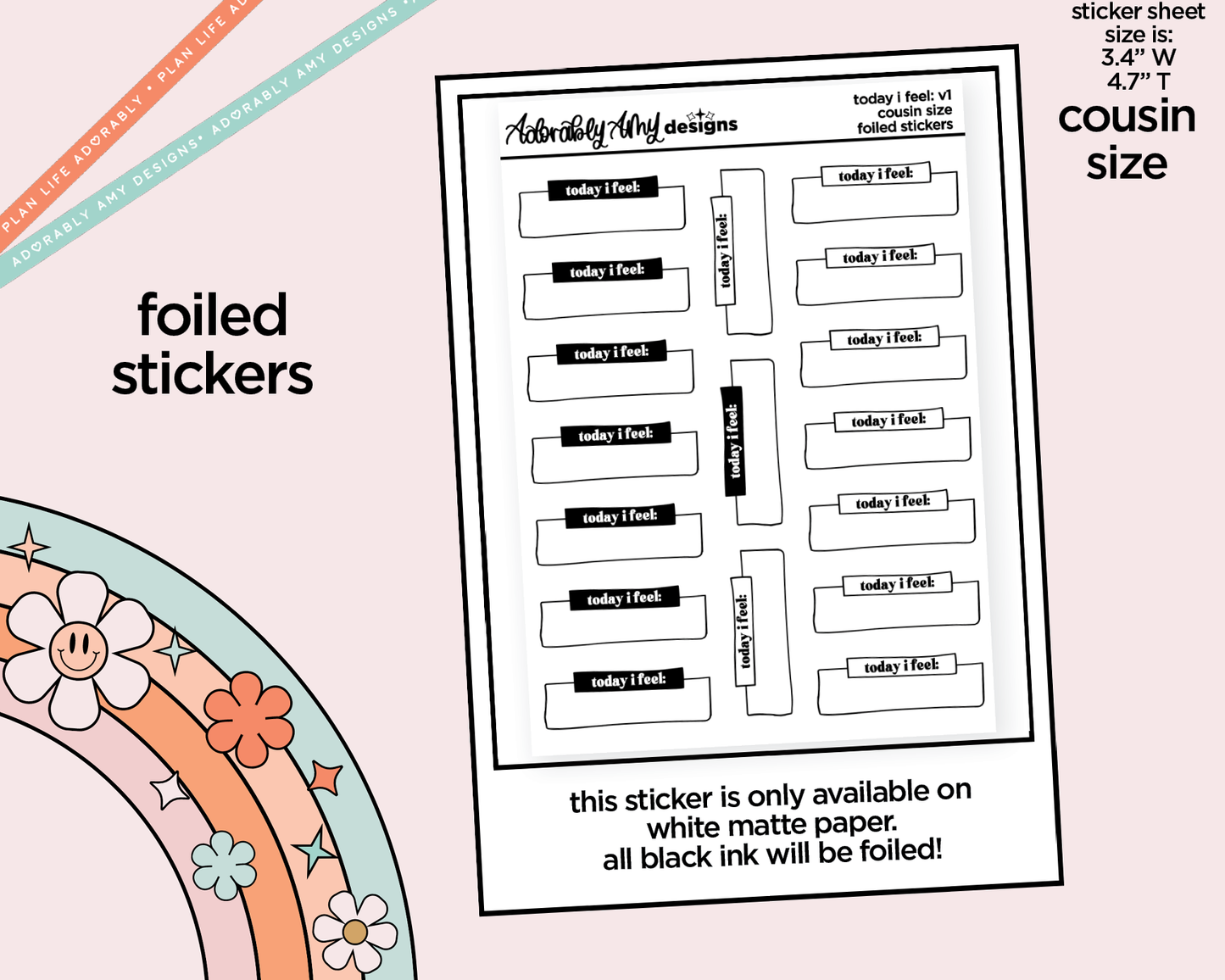 Foiled Hobo Cousin Today I Feel: V1 Planner Stickers for Hobo Cousin or any Planner or Insert