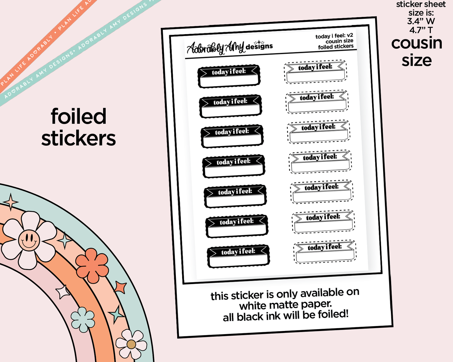 Foiled Hobo Cousin Today I Feel: V2 Planner Stickers for Hobo Cousin or any Planner or Insert