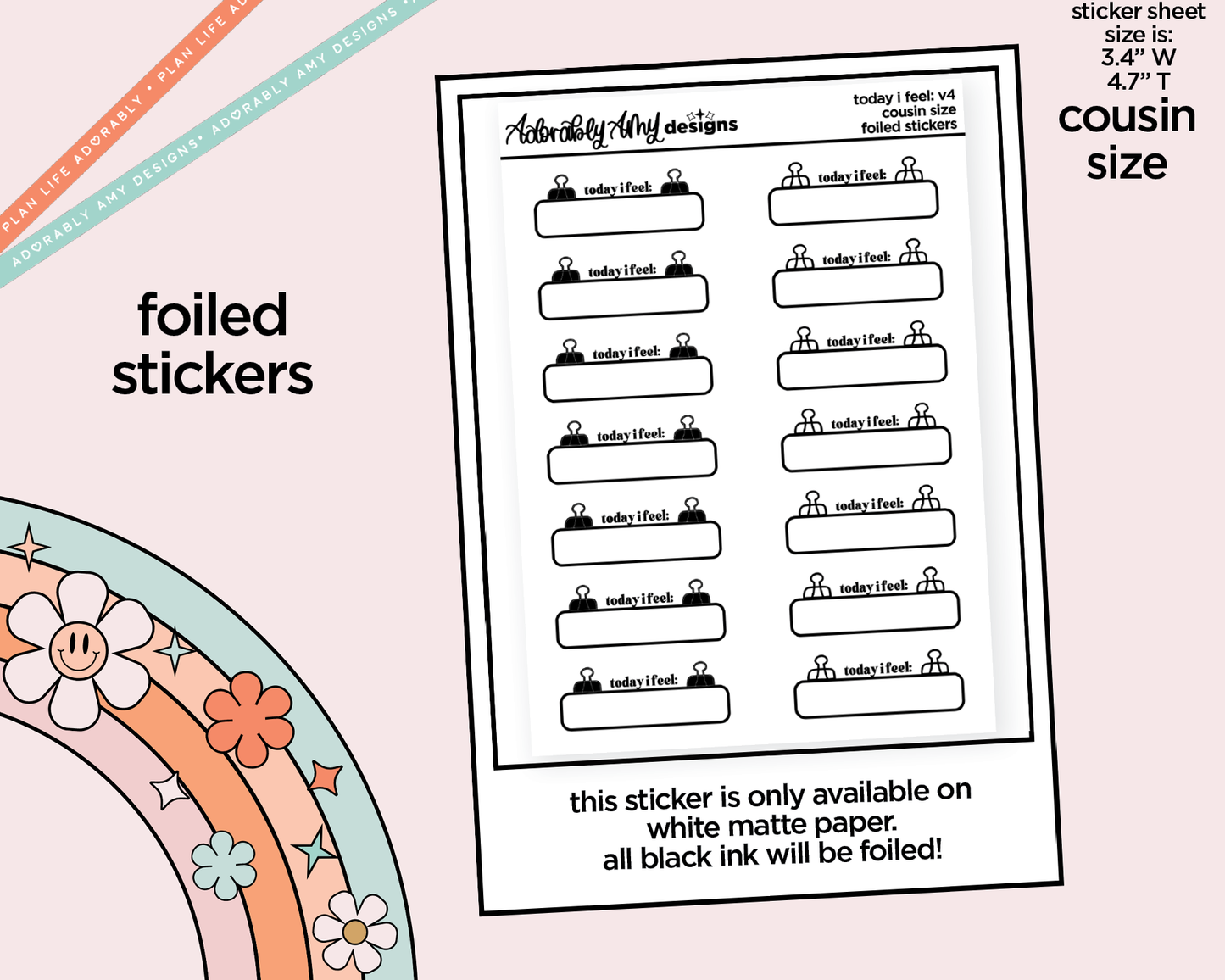 Foiled Hobo Cousin Today I Feel: V4 Planner Stickers for Hobo Cousin or any Planner or Insert
