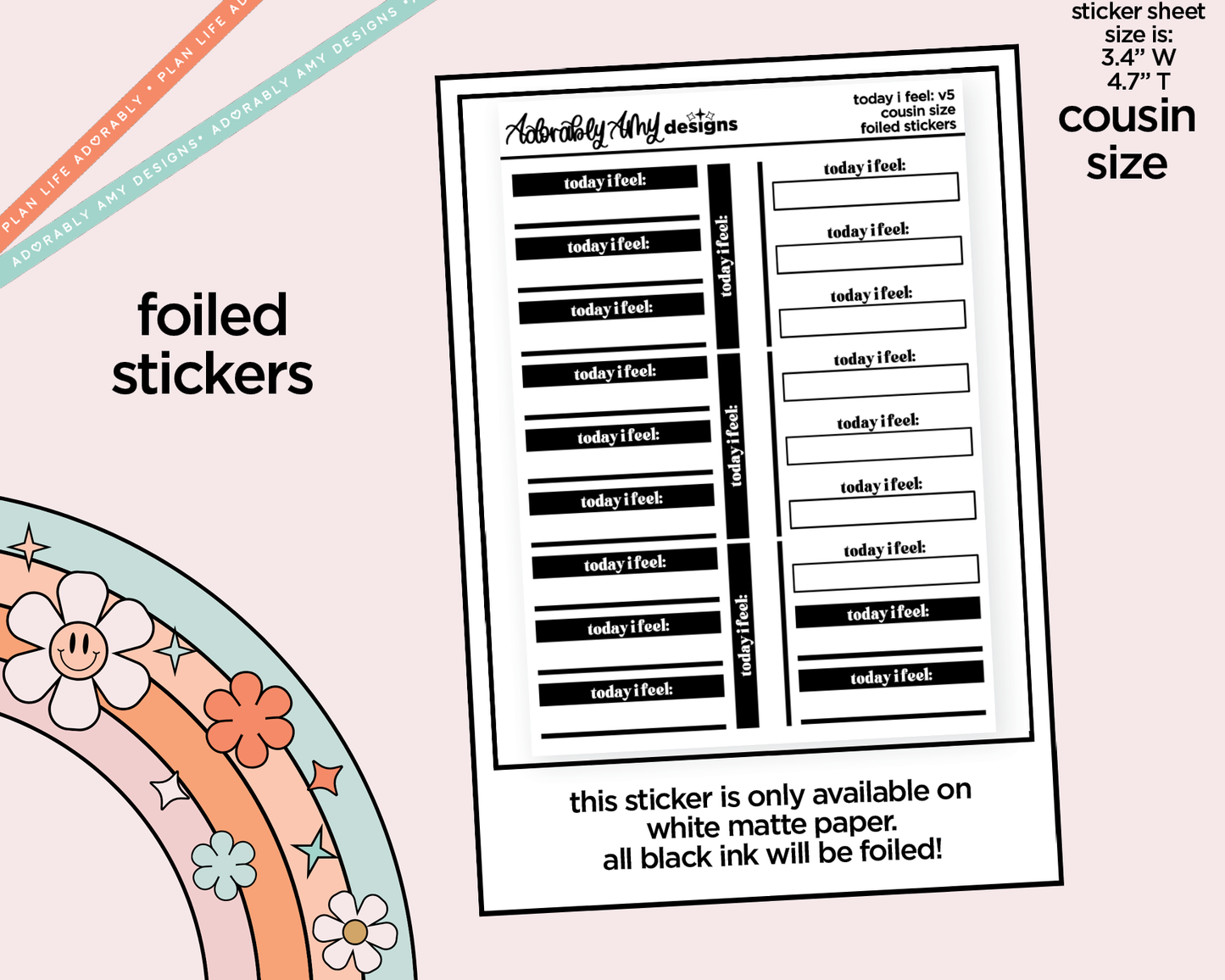 Foiled Hobo Cousin Today I Feel: V5 Planner Stickers for Hobo Cousin or any Planner or Insert