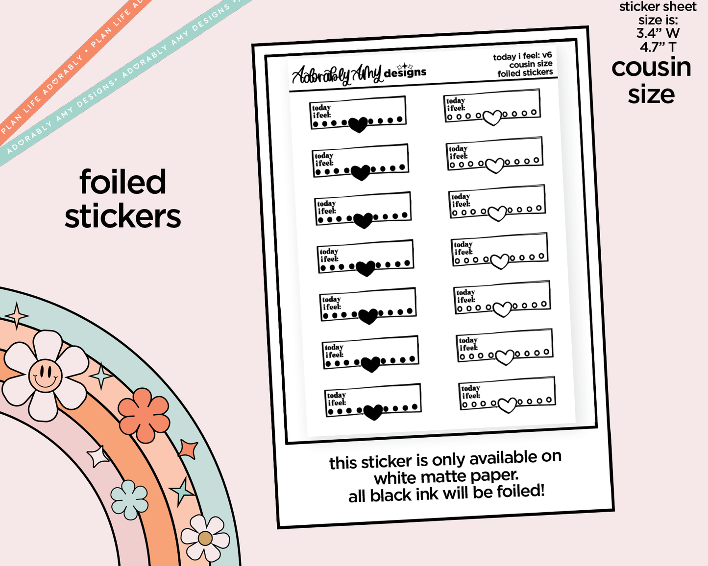 Foiled Hobo Cousin Today I Feel: V6 Planner Stickers for Hobo Cousin or any Planner or Insert