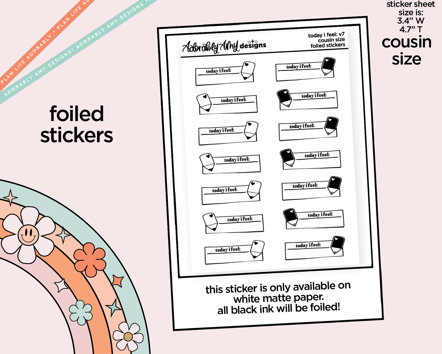 Foiled Hobo Cousin Today I Feel: V7 Planner Stickers for Hobo Cousin or any Planner or Insert