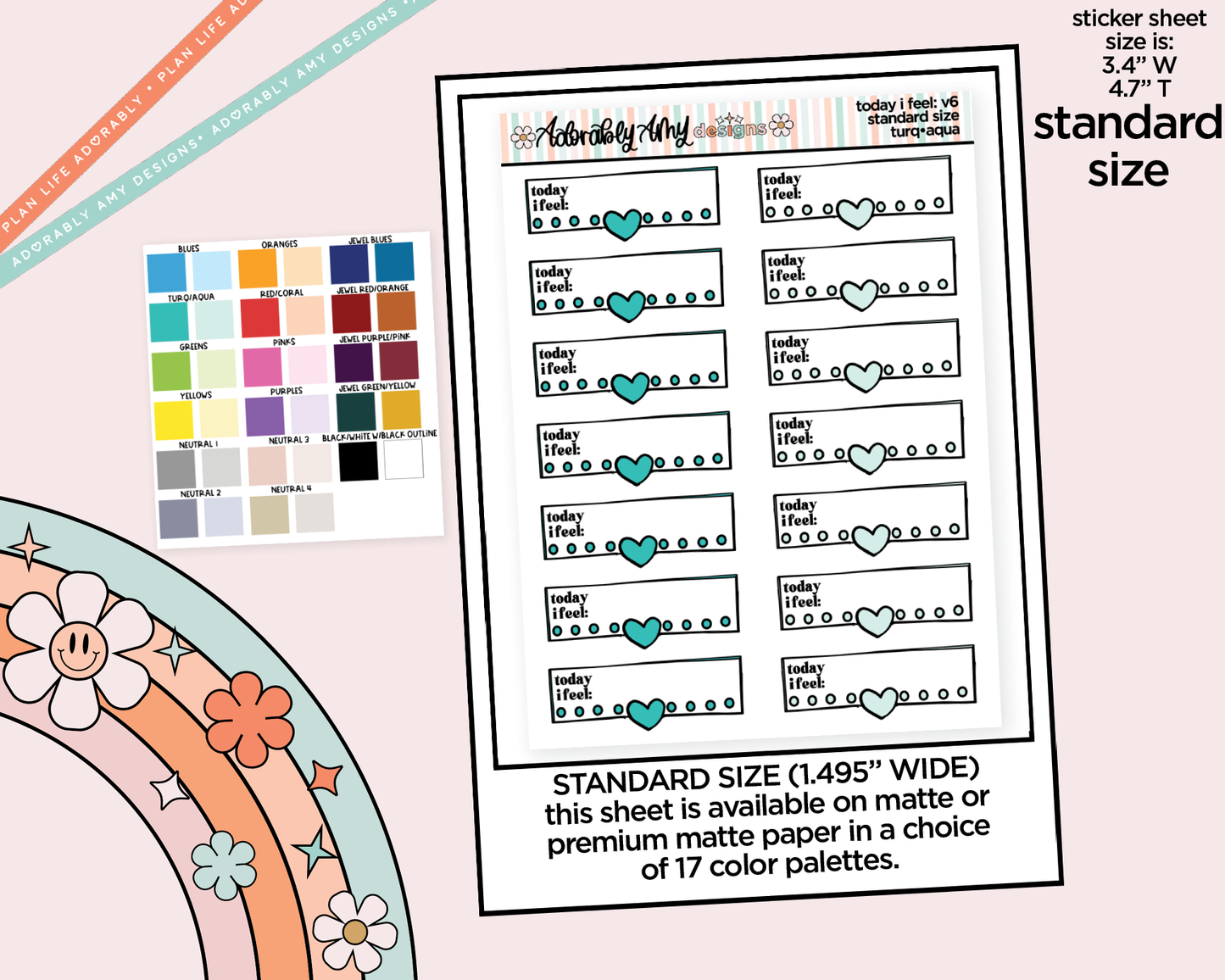 Rainbow Standard Today I Feel: V6 Mood Tracker Boxes Planner Stickers for any size Planners or Inserts