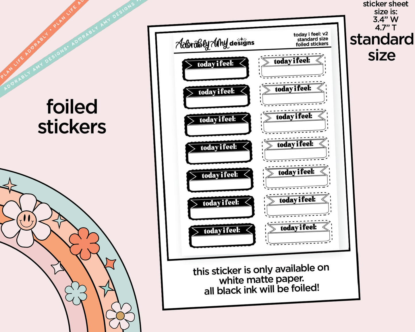 Foiled Today I Feel V2 Boxes Standard Size Planner Stickers for any Planner or Insert