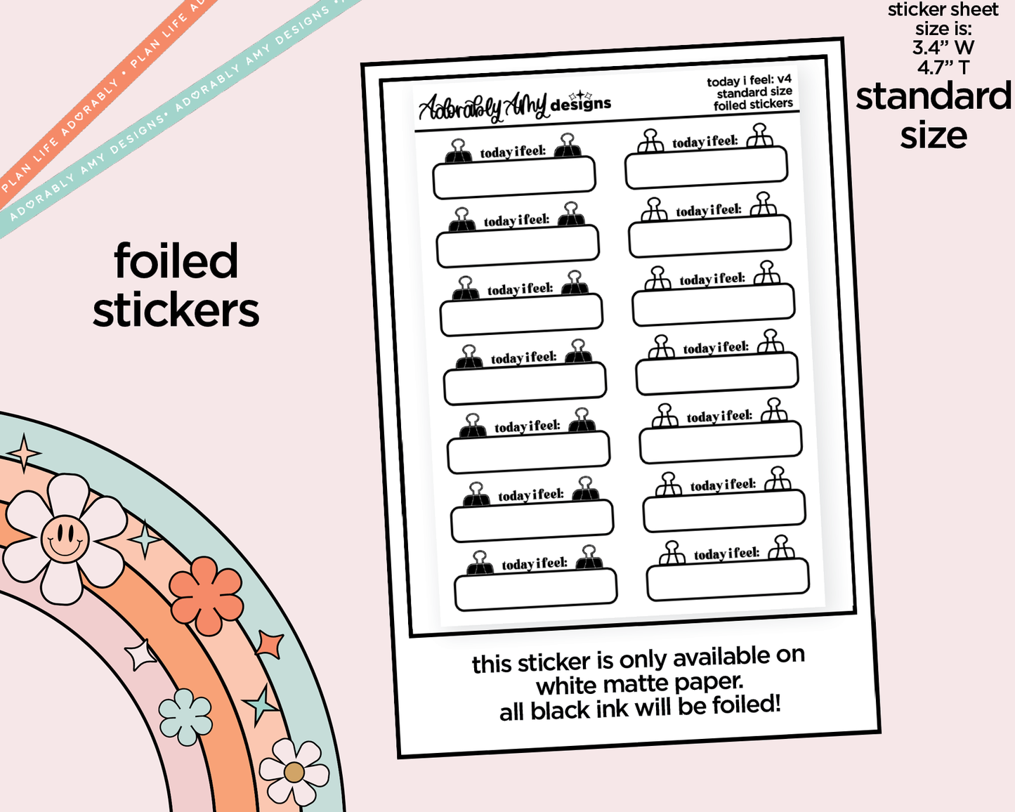 Foiled Today I Feel V4 Boxes Standard Size Planner Stickers for any Planner or Insert
