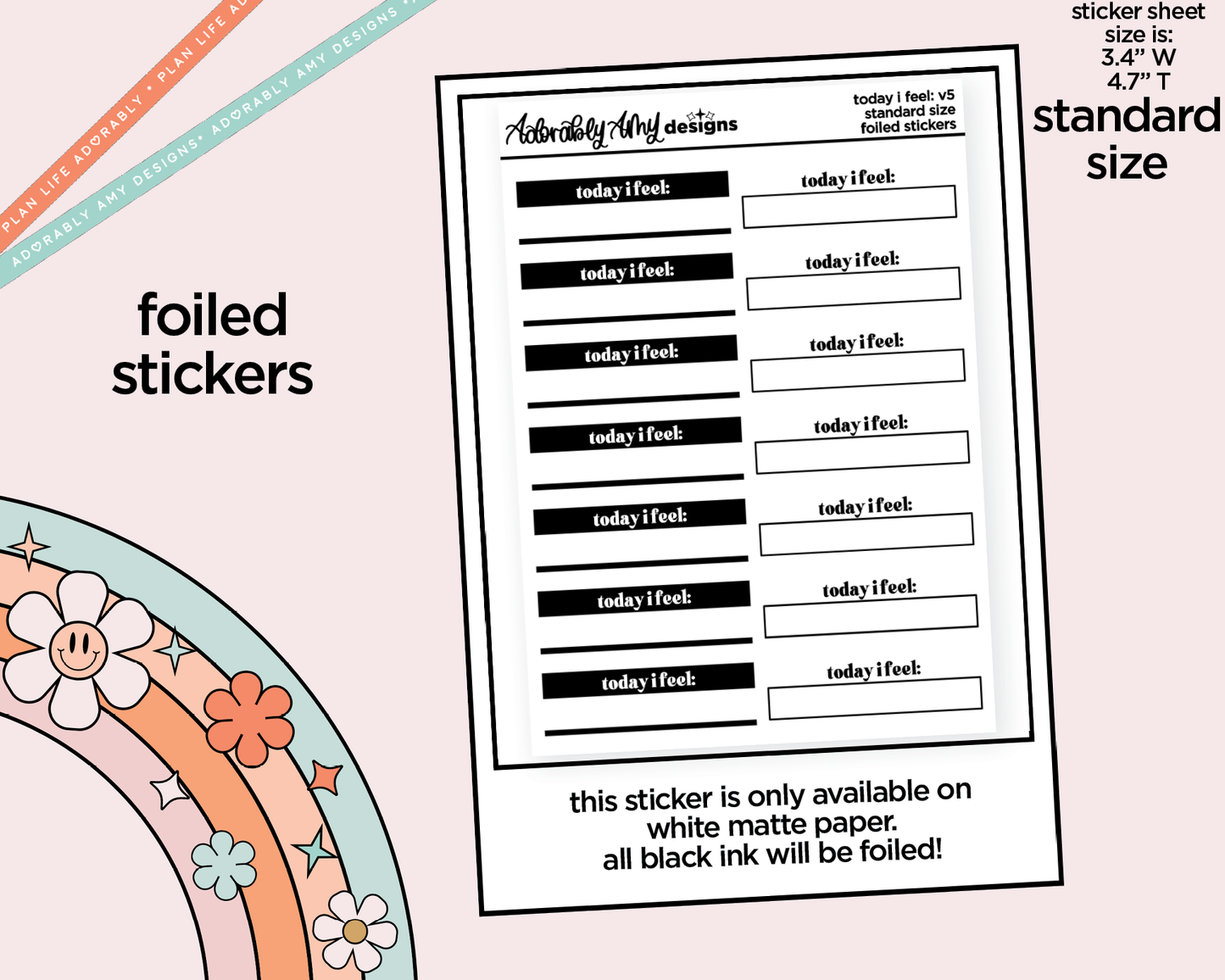 Foiled Today I Feel V5 Boxes Standard Size Planner Stickers for any Planner or Insert