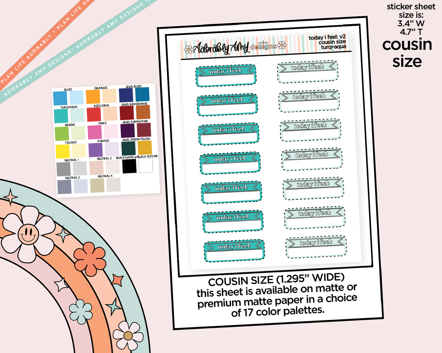 Rainbow Hobo Cousin Today I Feel: V2 Mood Tracker Boxes Planner Stickers for Hobonichi Cousin Size Planners