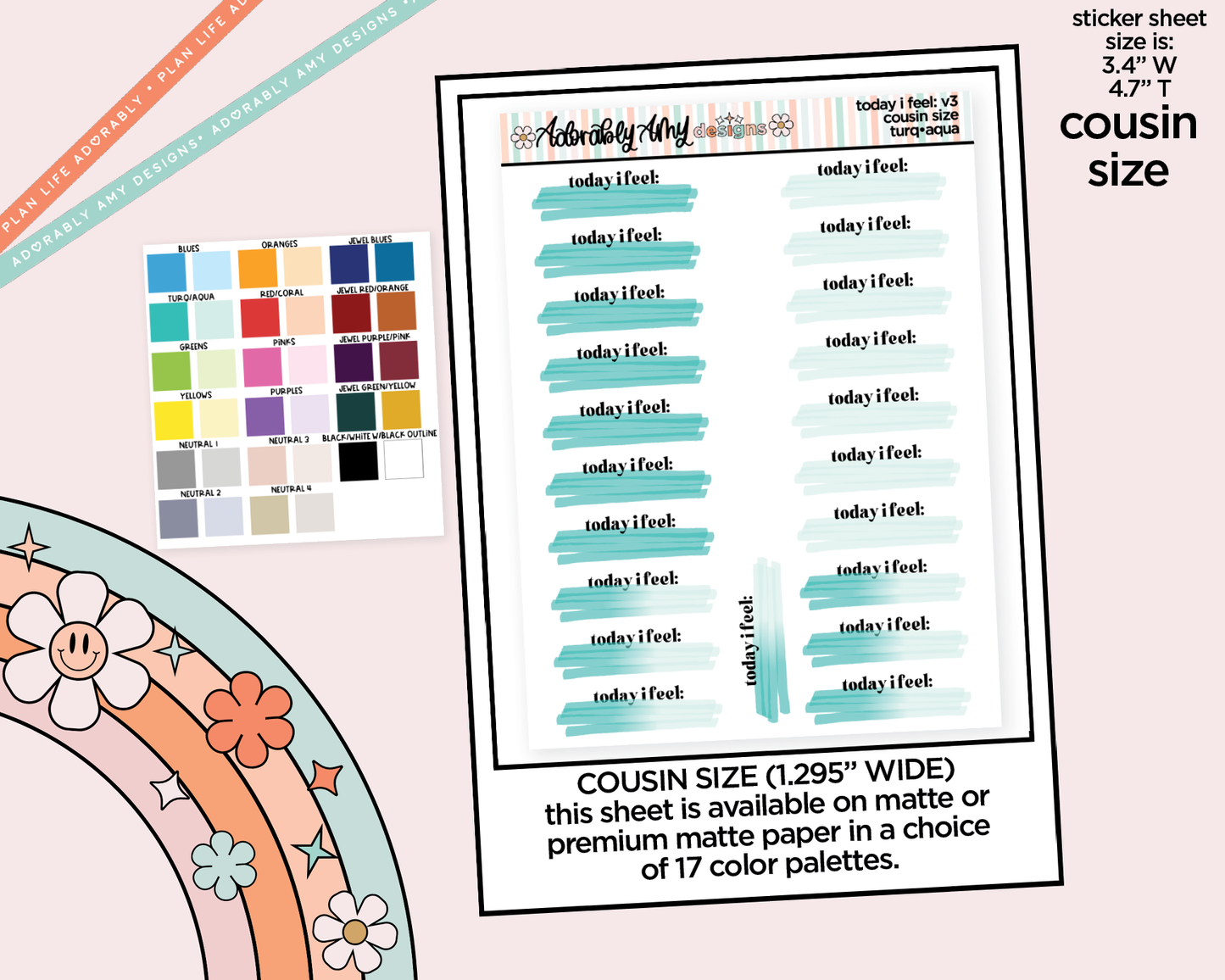 Rainbow Hobo Cousin Today I Feel: V3 Mood Tracker Boxes Planner Stickers for Hobonichi Cousin Size Planners