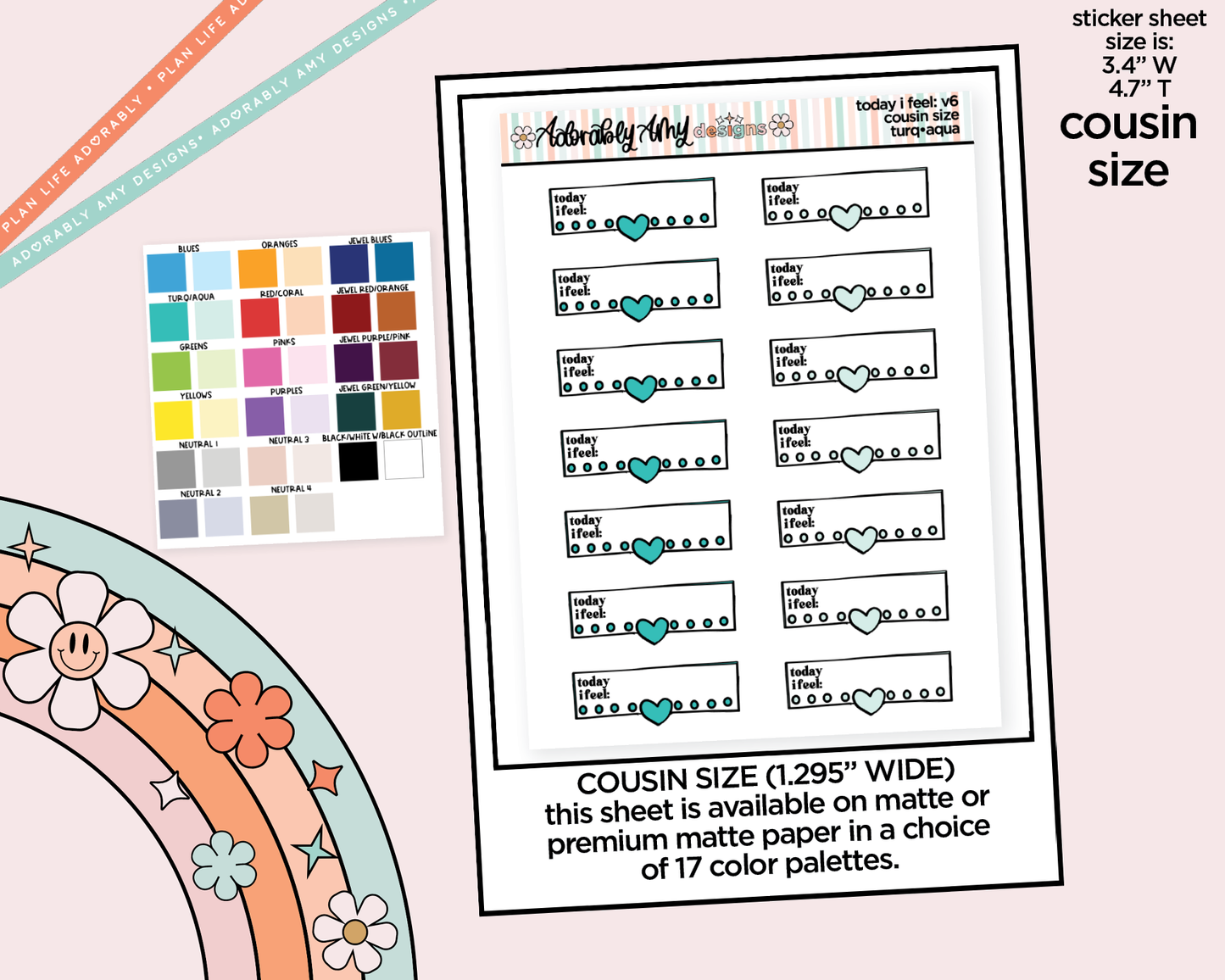 Rainbow Hobo Cousin Today I Feel: V6 Mood Tracker Boxes Planner Stickers for Hobonichi Cousin Size Planners