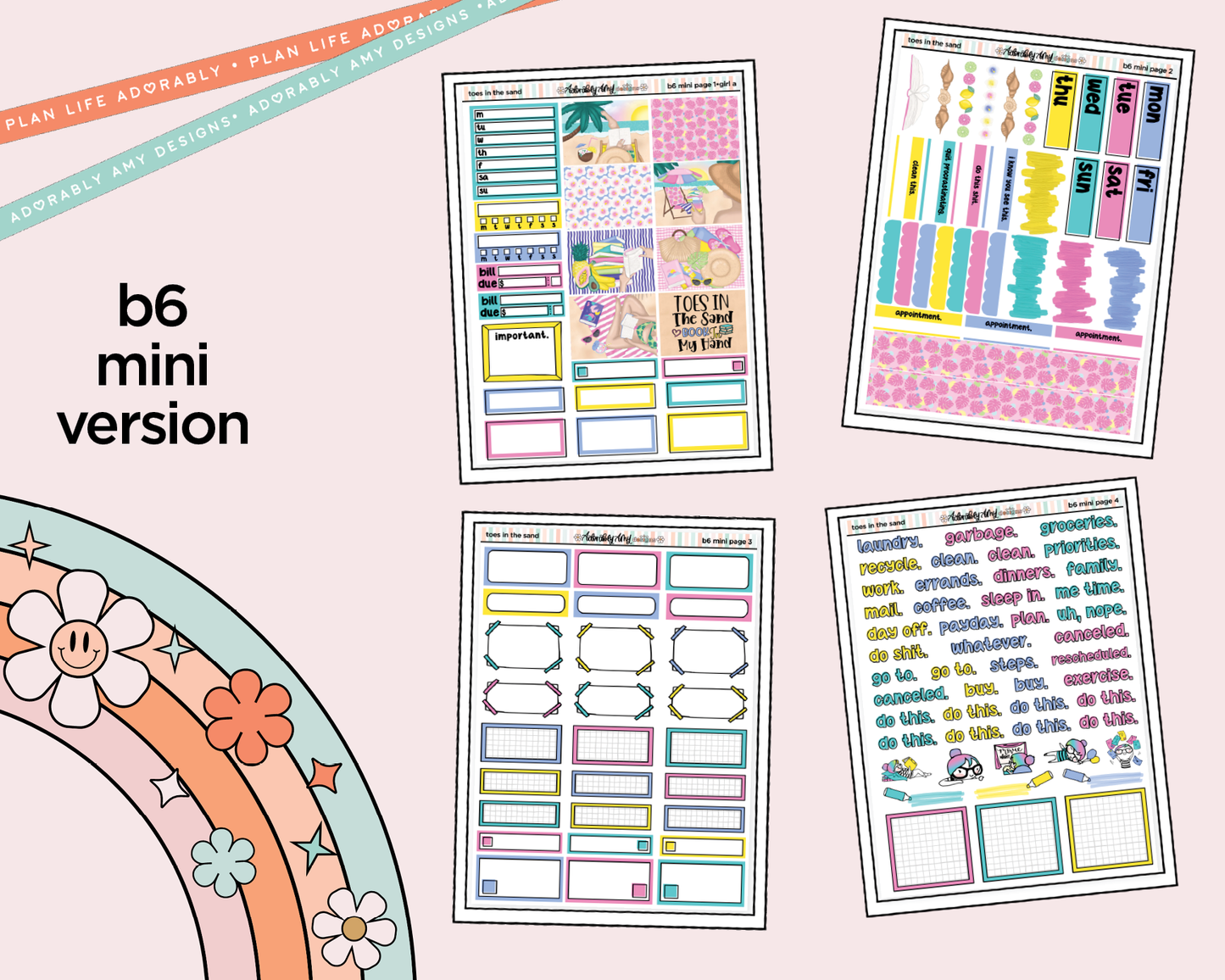 Mini B6 Toes in the Sand Book in My Hand Planner Sticker Kit sized for ANY Vertical Insert