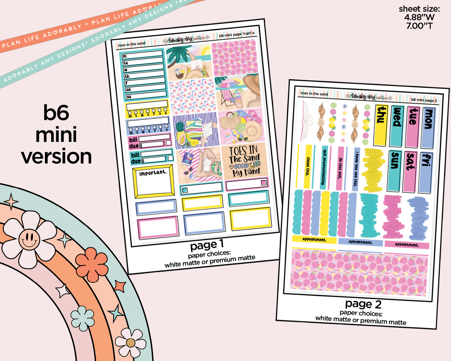 Mini B6 Toes in the Sand Book in My Hand Planner Sticker Kit sized for ANY Vertical Insert