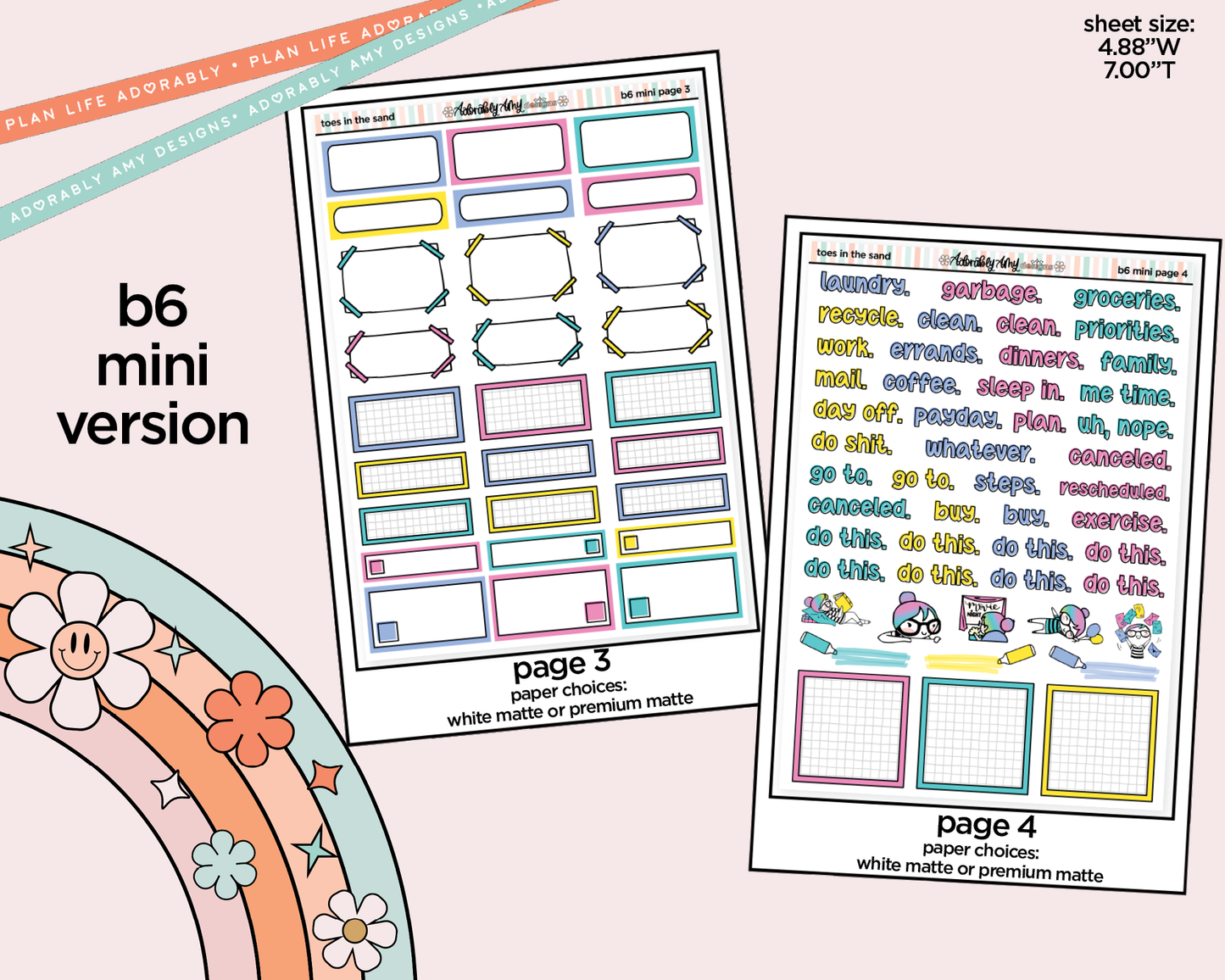 Mini B6 Toes in the Sand Book in My Hand Planner Sticker Kit sized for ANY Vertical Insert