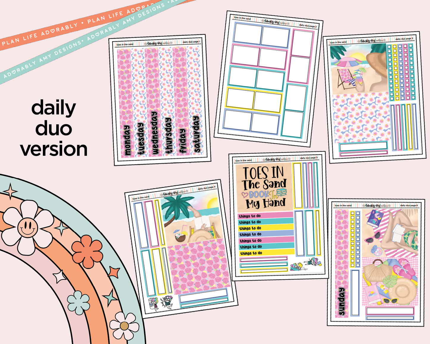 Daily Duo Toes in the Sand Book in My Hand Weekly Planner Sticker Kit for Daily Duo Planner