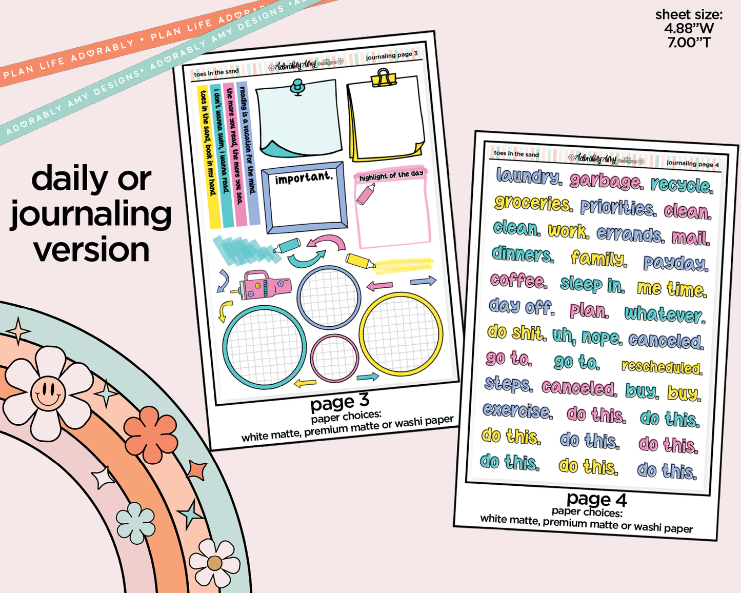 Journaling and Daily Planning Toes in the Sand Book in My Hand Planner Sticker Kit