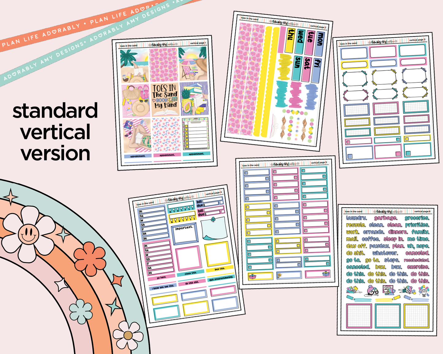 Vertical Toes in the Sand Book in My Hand Weekly Sticker Kit for Vertical Standard Size Planners or Insert