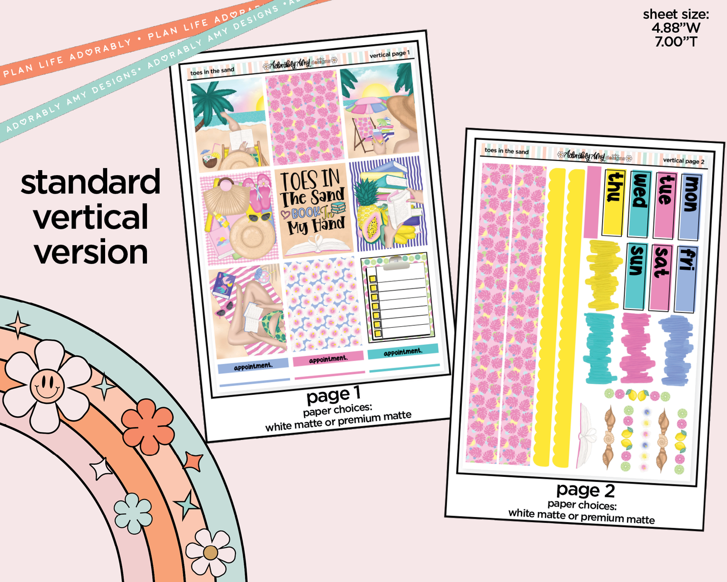 Vertical Toes in the Sand Book in My Hand Weekly Sticker Kit for Vertical Standard Size Planners or Insert