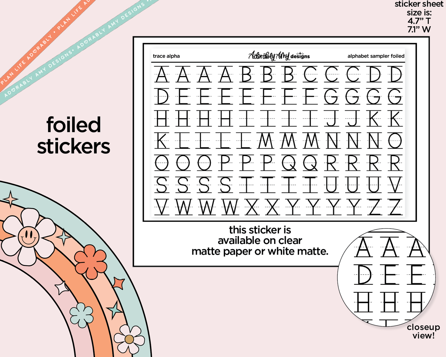 Foiled School Trace Alphabet Stickers Deco Typography Sampler Planner Stickers