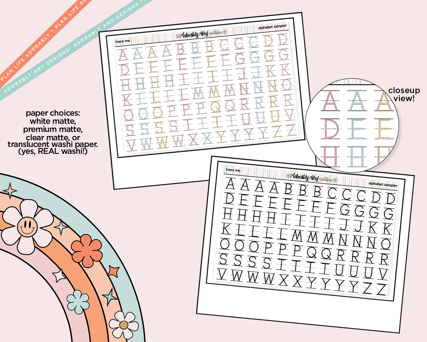 School Trace Alphabet Stickers Deco Typography Sampler Planner Stickers