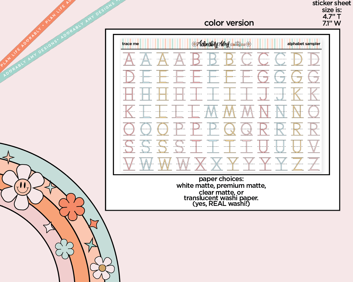 School Trace Alphabet Stickers Deco Typography Sampler Planner Stickers