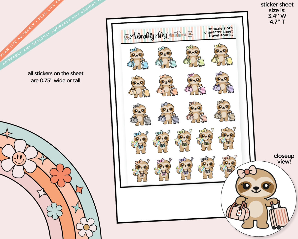 Snoozie Sloth Travel-Tourist Decoration Character Planner Stickers