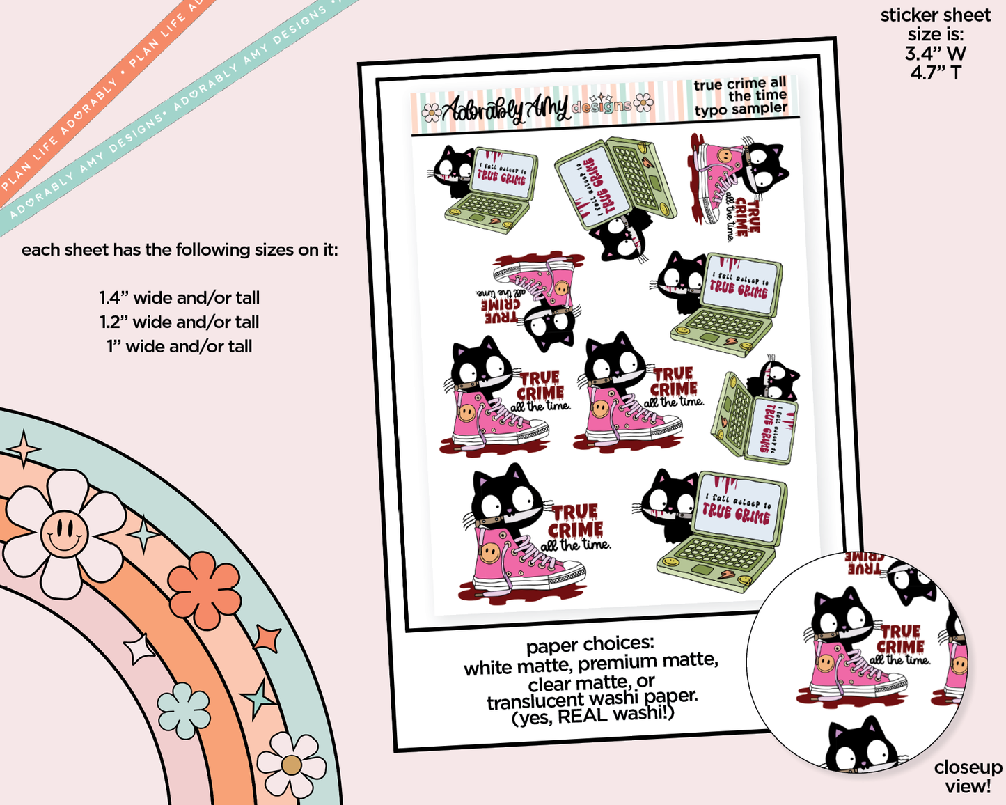 True Crime Any Time Typography Sampler Planner Stickers