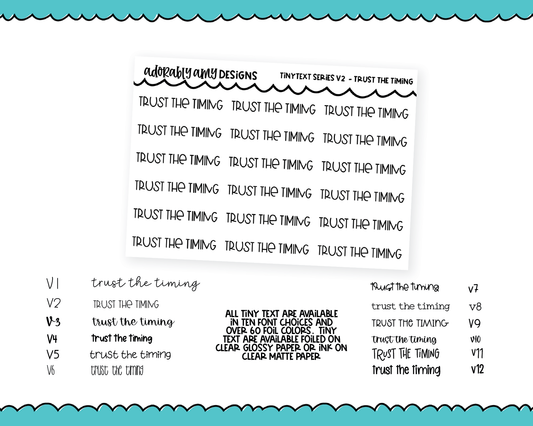 Foiled Tiny Text Series - Trust the Timing Checklist Size Planner Stickers for any Planner or Insert