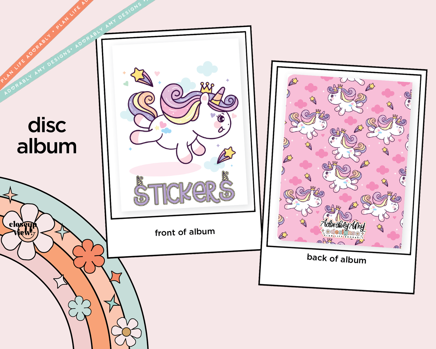 Unicorn Star Disc Bound Sticker Storage - 4 Slots - Tiny Text/Diecuts Size