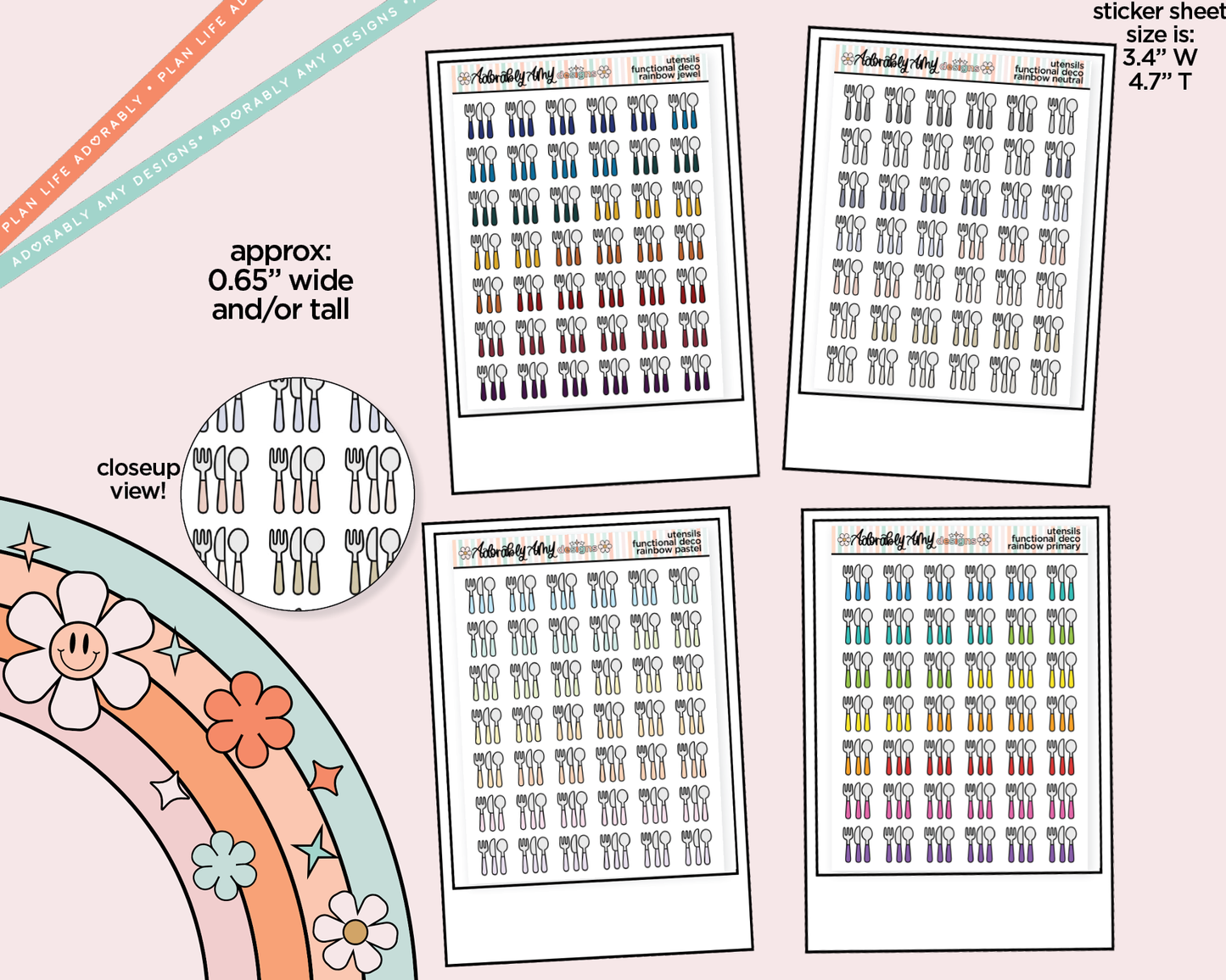 Rainbow Eating Utensils Doodled Icon Stickers
