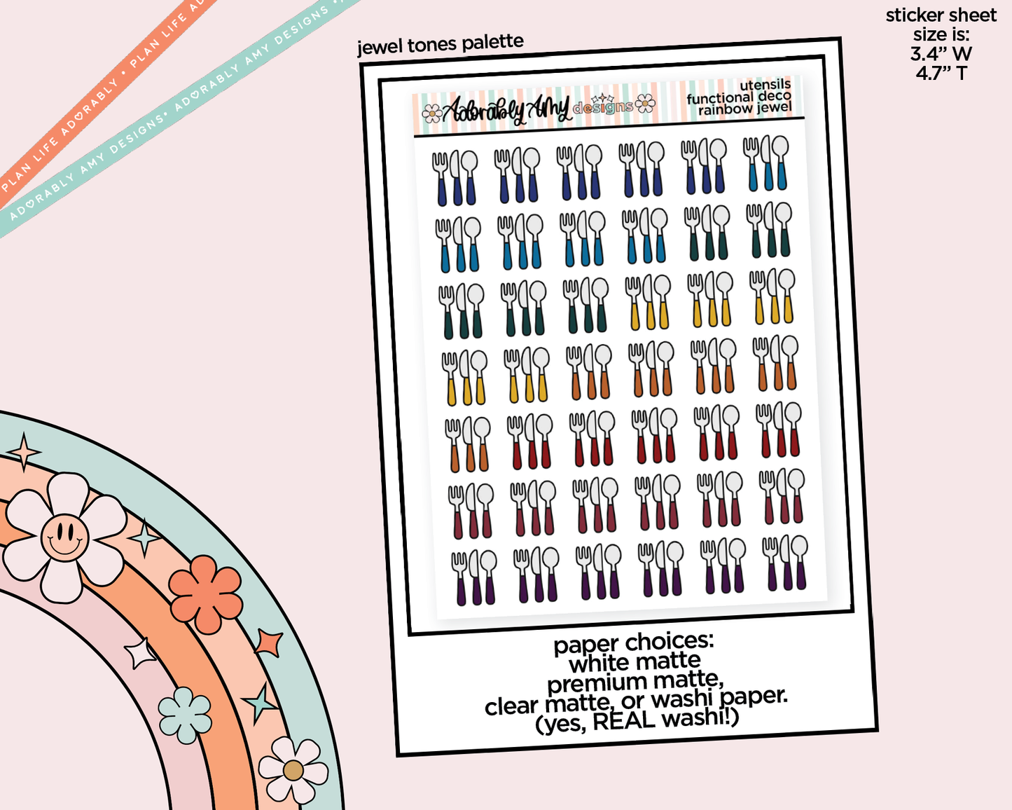 Rainbow Eating Utensils Doodled Icon Stickers