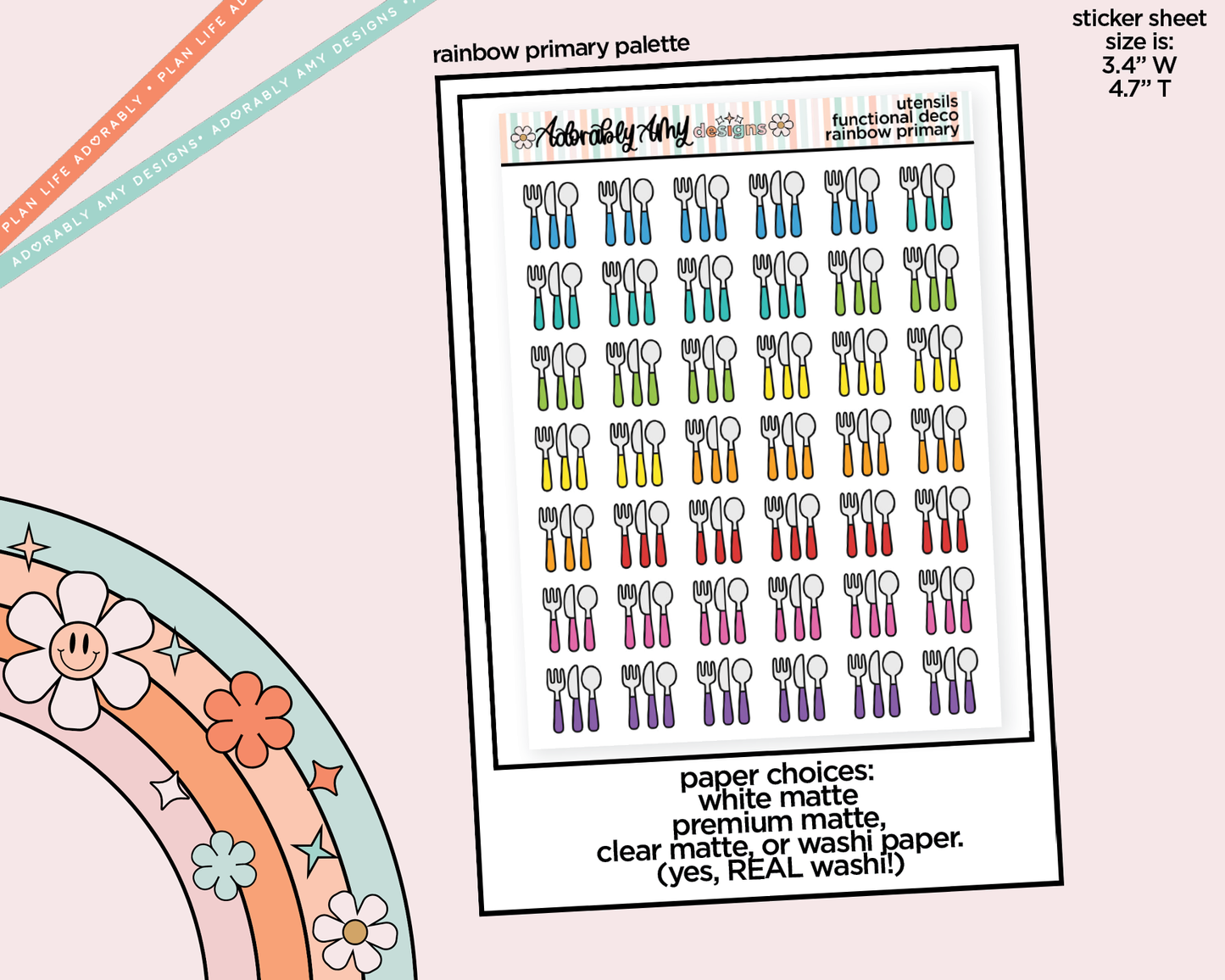 Rainbow Eating Utensils Doodled Icon Stickers