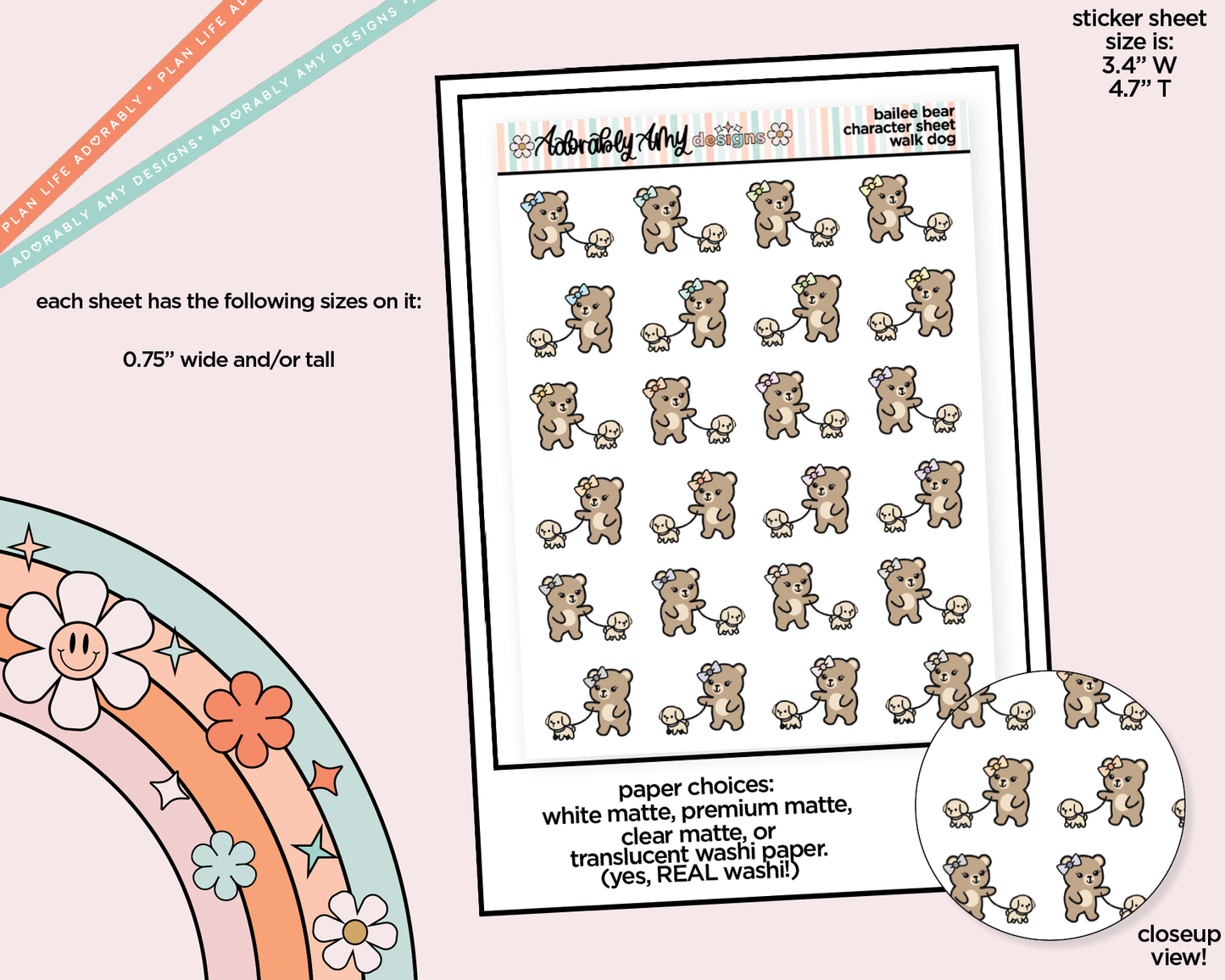 Bailee Bear Walk Dog Decoration Character Planner Stickers