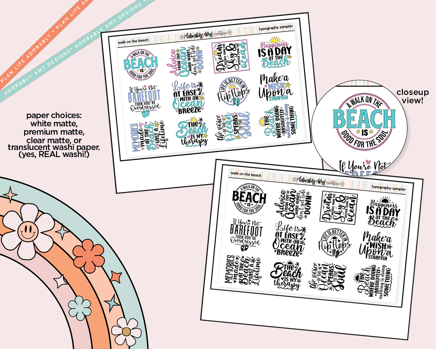 Walk on the Beach Typography Sampler Planner Stickers