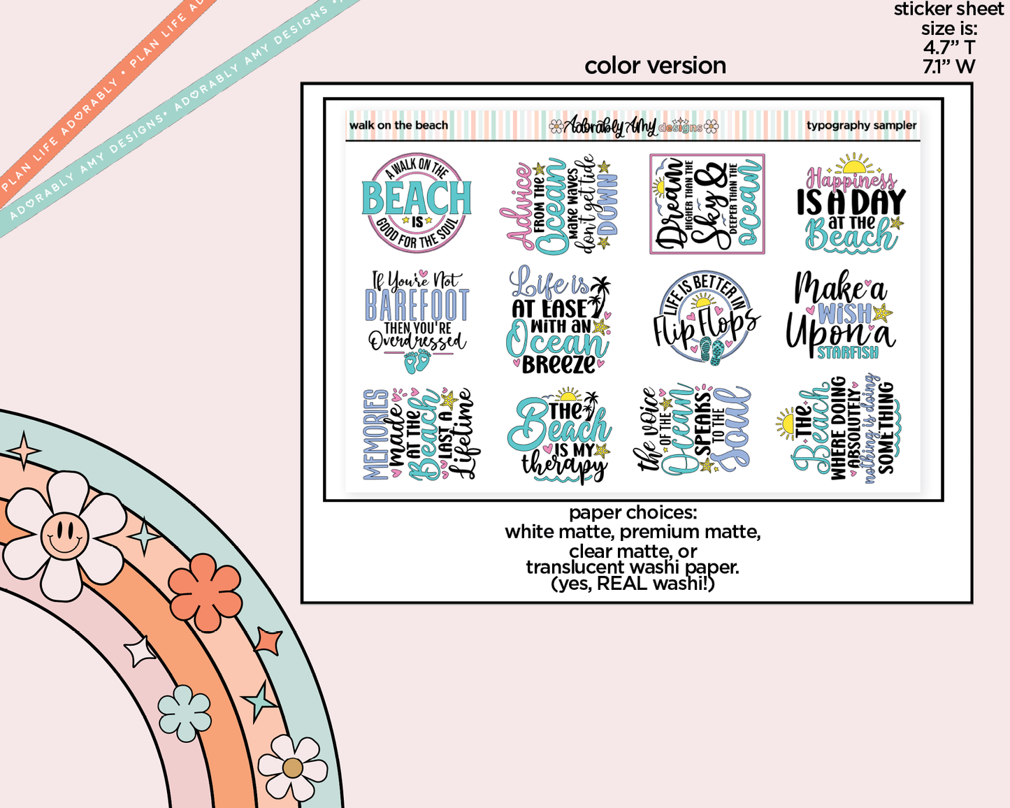Walk on the Beach Typography Sampler Planner Stickers