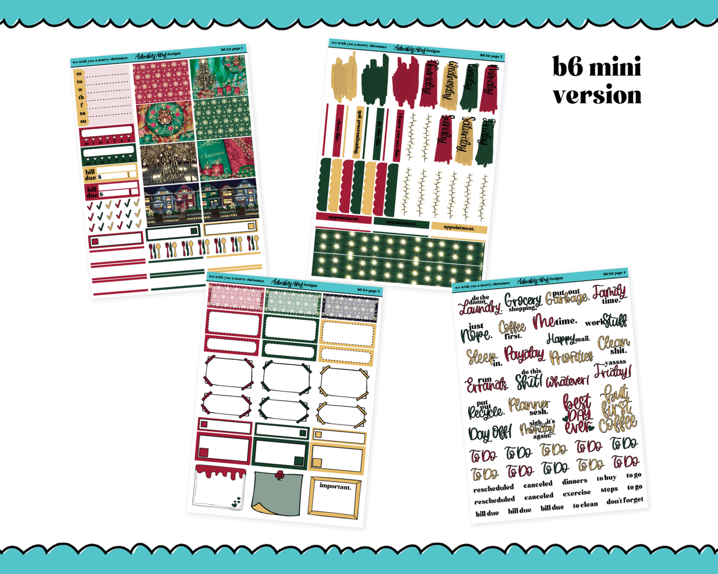 Mini B6 We Wish You a Merry Christmas Themed Weekly Planner Sticker Kit sized for ANY Vertical Insert