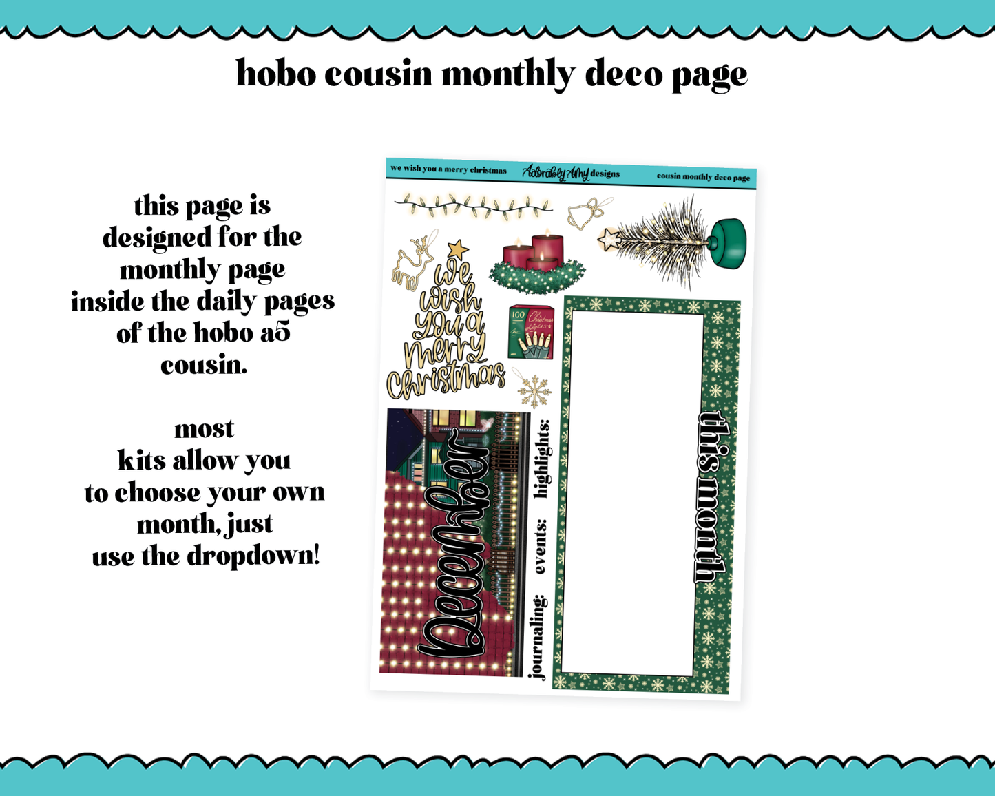Hobonichi Cousin Monthly Pick Your Month We Wish You a Merry Christmas Planner Sticker Kit for Hobo Cousin or Similar Planners
