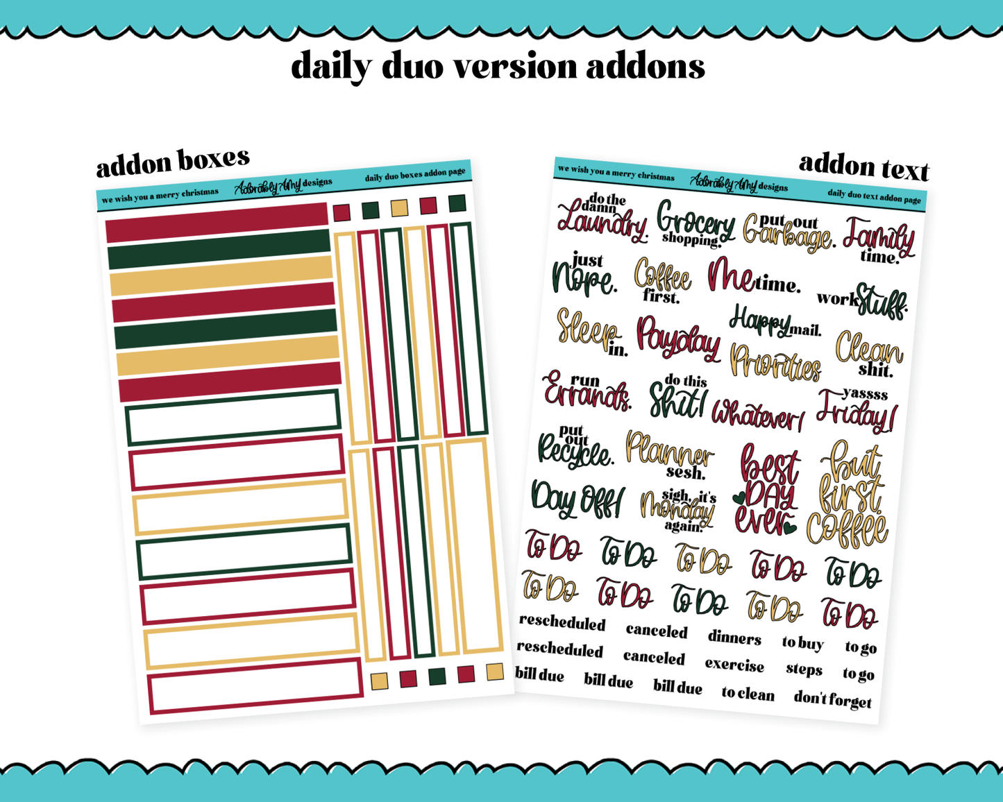 Daily Duo We Wish You a Merry Christmas Themed Weekly Planner Sticker Kit for Daily Duo Planner