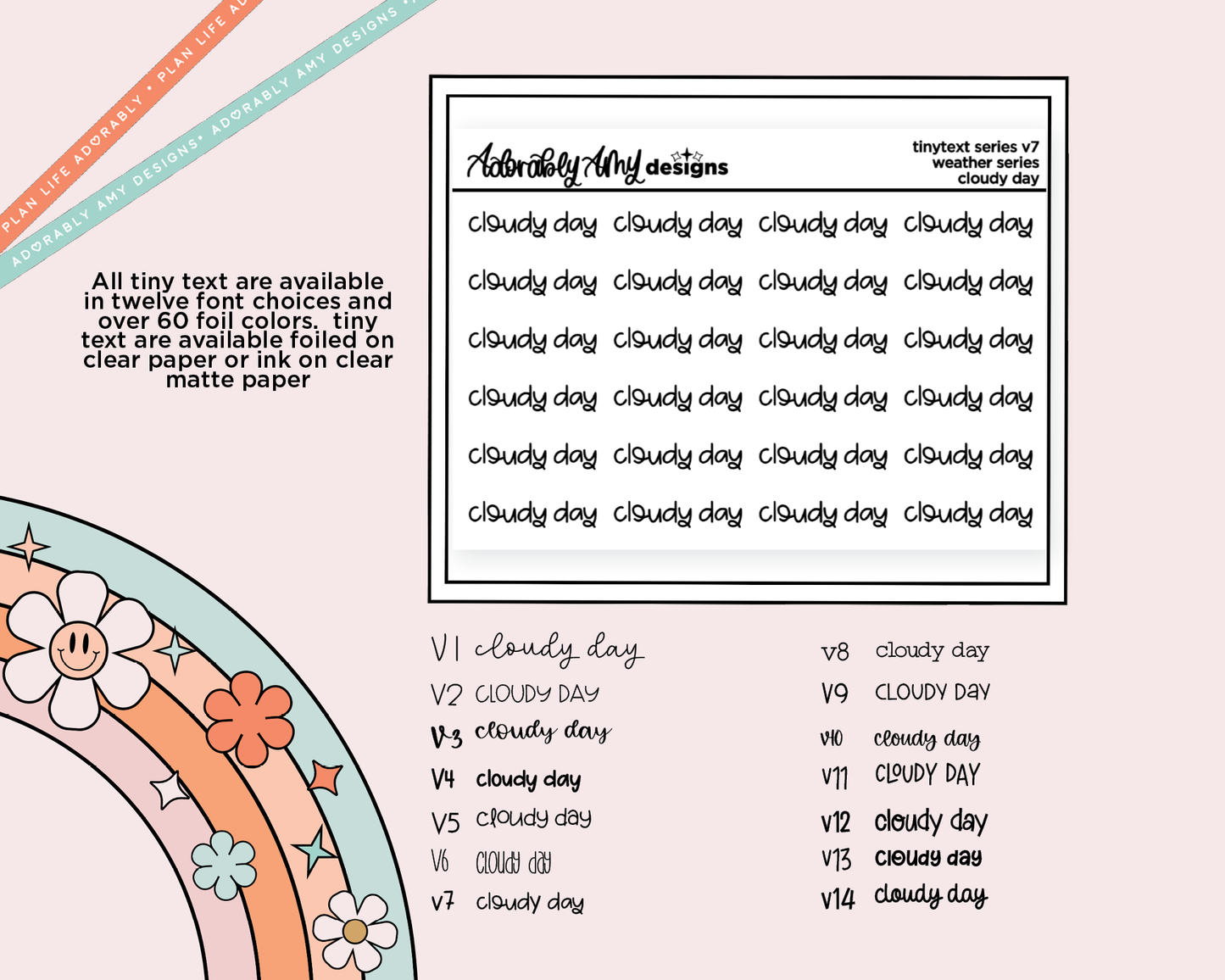Foiled Tiny Text Series - Weather Series - Cloudy Day Planner Sticker Sheet