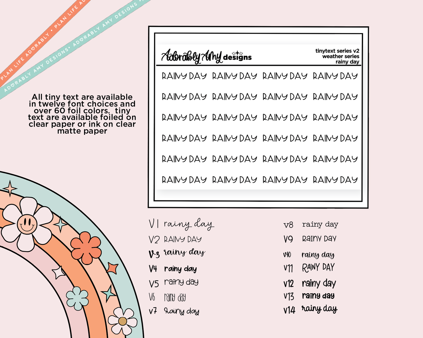 Foiled Tiny Text Series - Weather Series - Rainy Day Planner Sticker Sheet