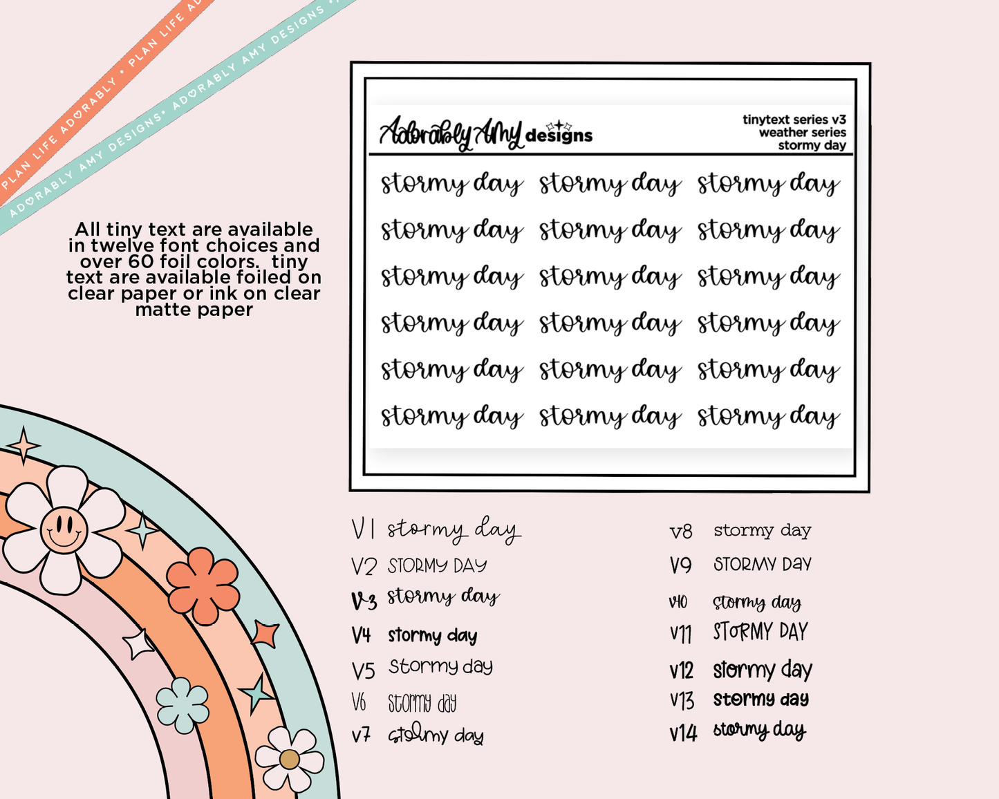 Foiled Tiny Text Series - Weather Series - Stormy Day Planner Sticker Sheet