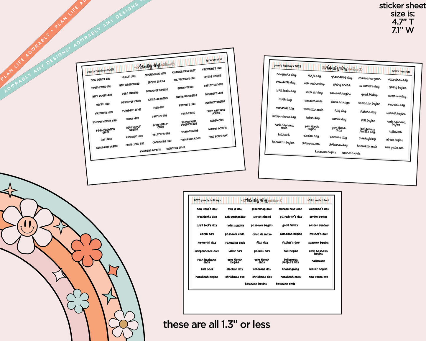 Yearly Holidays 2025 Planner Stickers for any Planner or Insert
