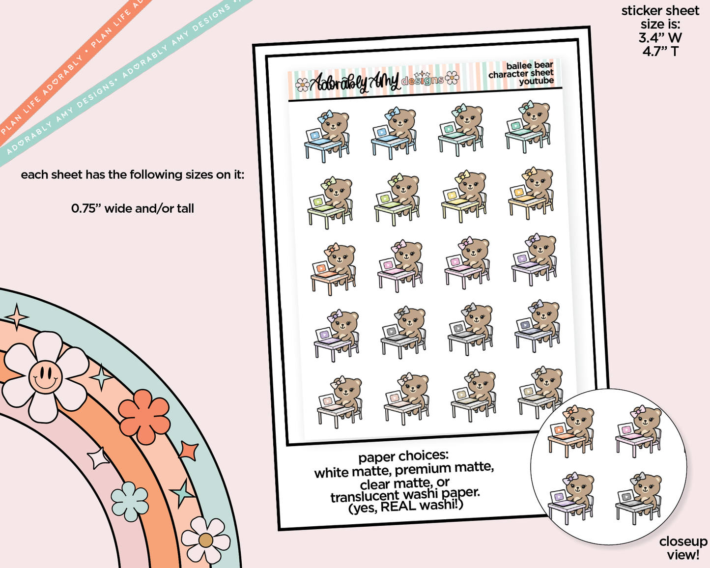 Bailee Bear YouTube Decoration Planner Stickers