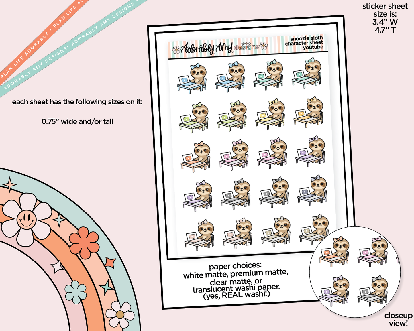 Snoozie Sloth YouTube Decoration Planner Stickers
